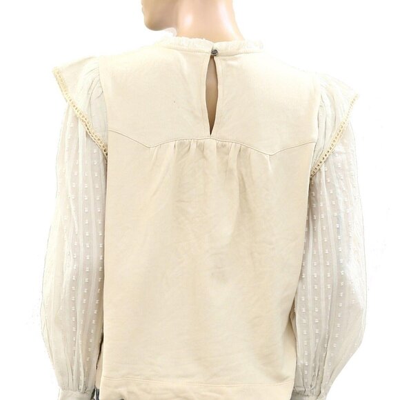 270970 Free People Floral Embroidered Blouse Top Swiss Dot Crochet Lace M New - Picture 4 of 4